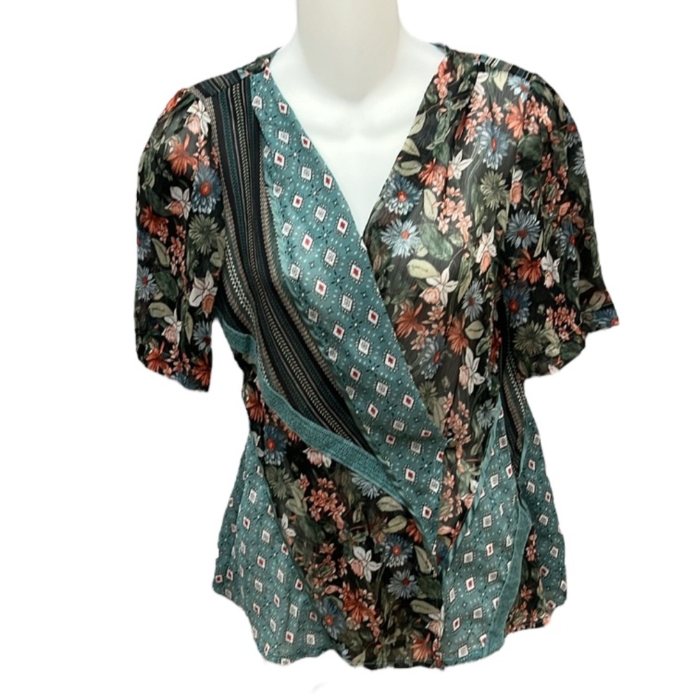 Anthropologie Tiny Lovely Patchwork Wrap Top Size… - image 1